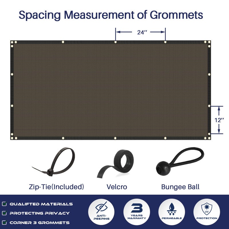 Windscreen4less Privacy Fence Screen Heavy Duty Windscreen Fencing Mesh Fabric Shade Net Cover with Brass Grommtes for Outdoor Wall Garden Yard Pool Deck, 6'x50' Brown - Image 5